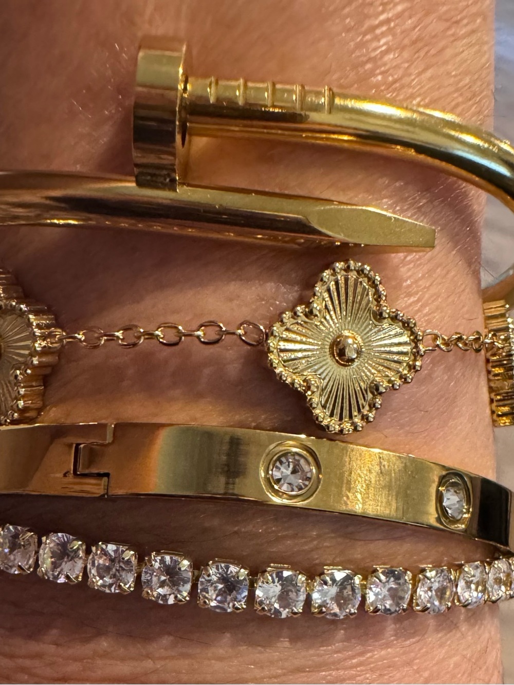 Gold Floral Link Bracelet with Crystal Accents